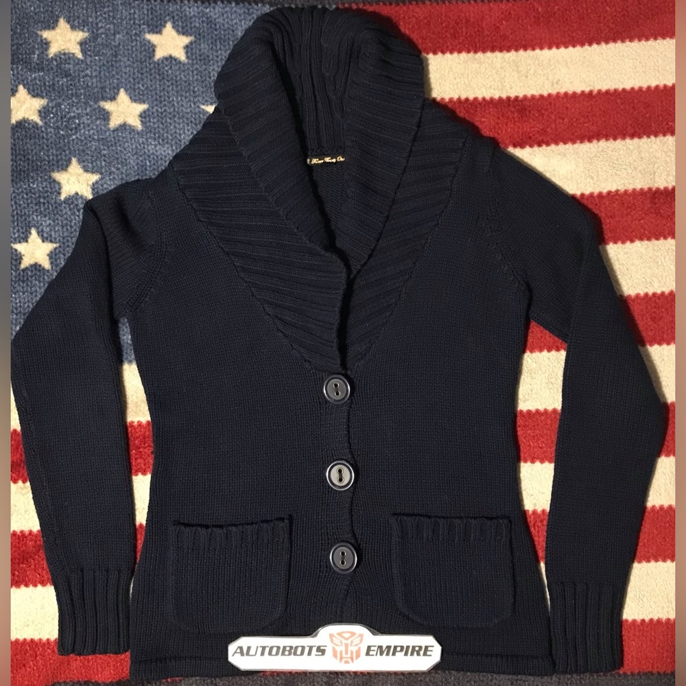 Vintage Womens FOREVER 21 TWENTY ONE SHAWL Knit Sweater M Navy Rl Kors rpc rlx x